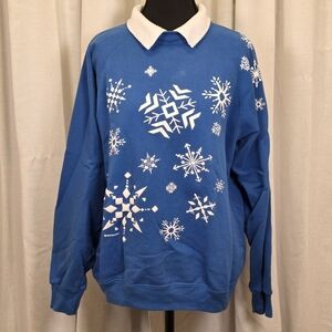 Vintage Morning Sun Snowflake Sweatshirt L Blue Winter Pullover